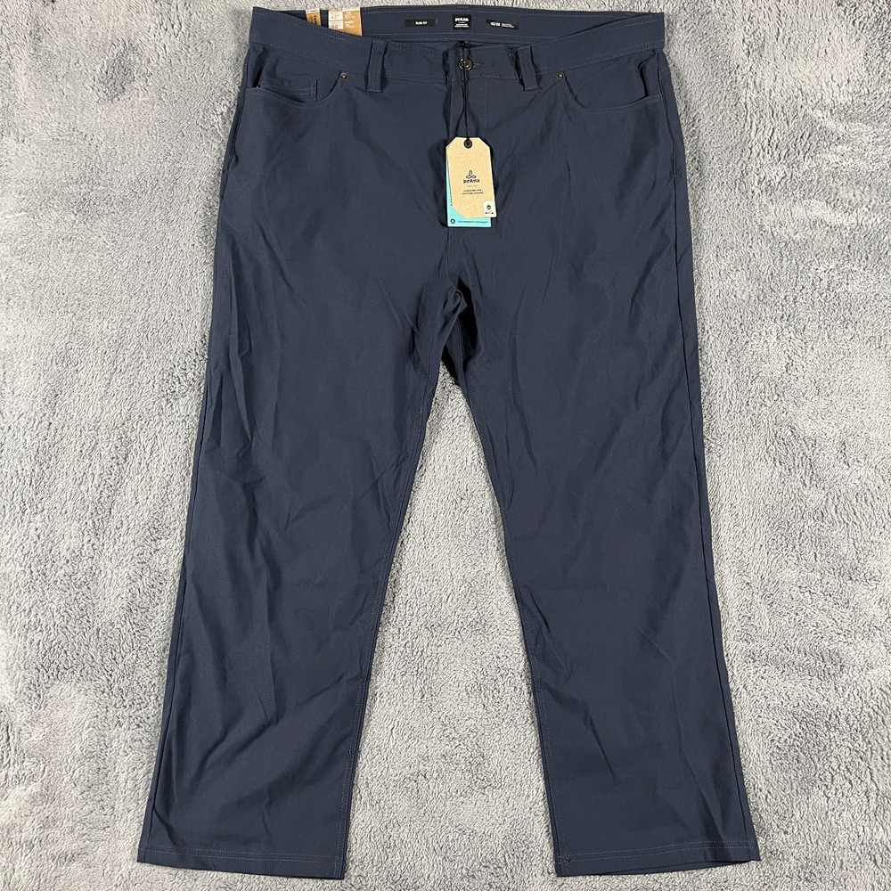 PrAna Brion Pants Men's 42x30 Stormy Night Blue Stretch Nylon Outdoor Hiking